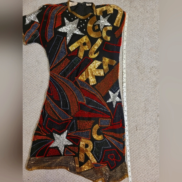 CACH'E BEADED VINTAGE SEQUINS DRESS *Unique Conversational Piece* - Picture 4 of 9